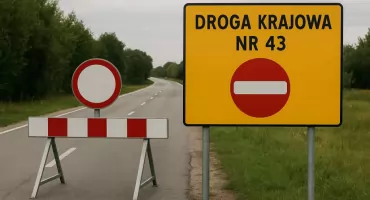 Całkowite zamknięcie drogi krajowej nr 43 w Młynach w nocy z 20 na 21 czerwca
